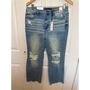 Judy Blue Mid-Rise Tinted Wash Destroy Crop Straight Denim, Size 13/31, NWT